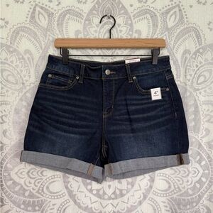 Nwt Walmart Time & And Tru True Core Jean Short Cuffed Stretch Dark Wash Blue 8